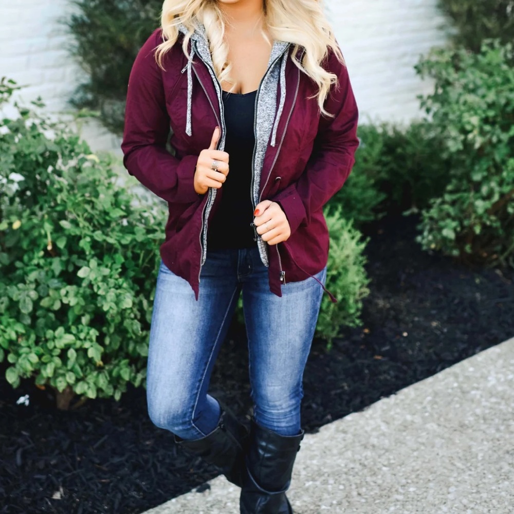 Burgundy anorak hooded jacket